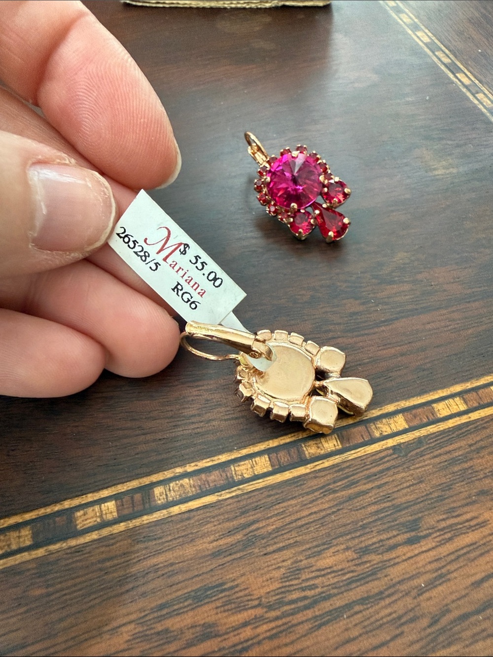 Mariana Rose Gold Pink and Red Crystal Drop Earrings - Vibrant Fuchsia Statement - Picture 4 of 5